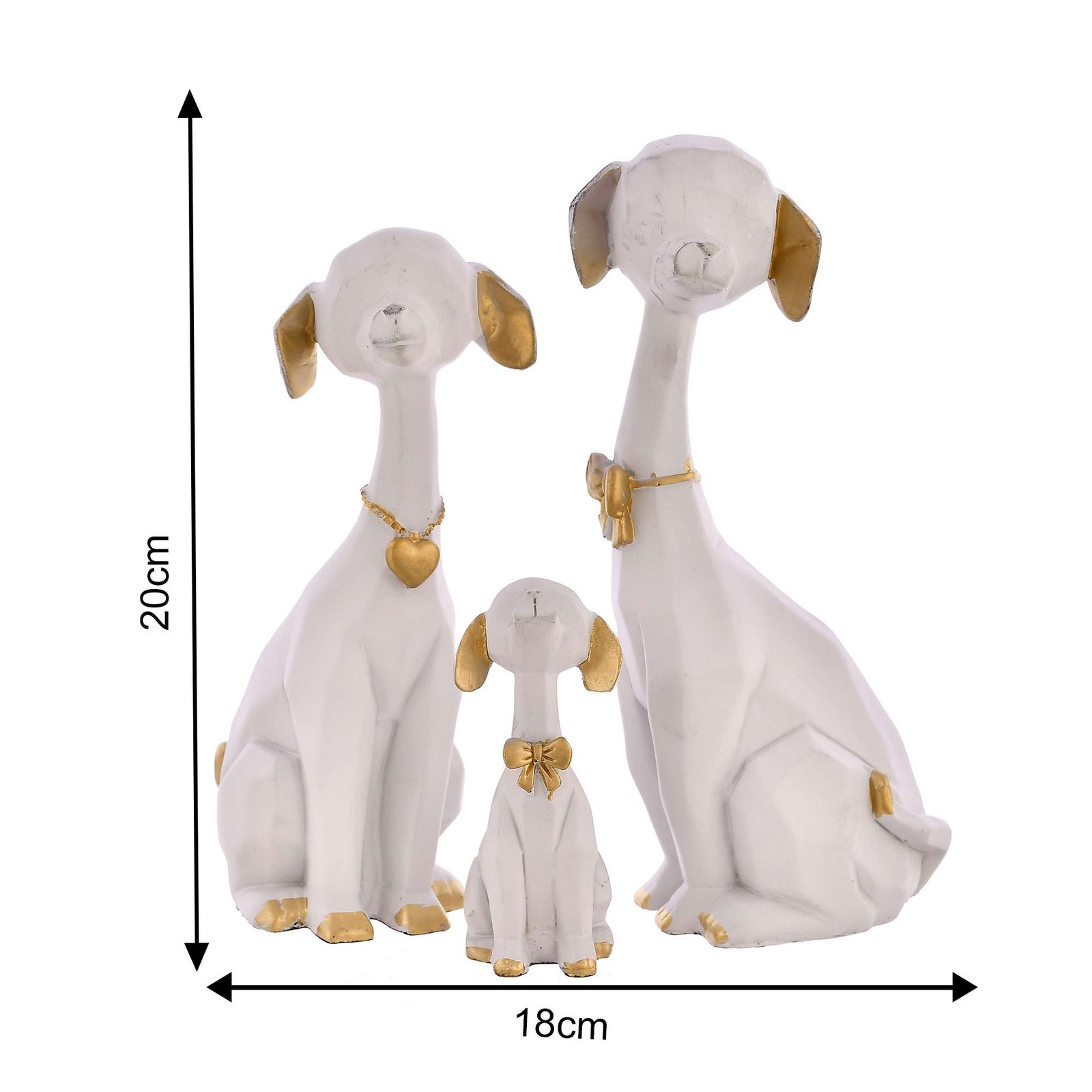 WHITE Golden Set of 3 Cute Dog Statues - Image 2