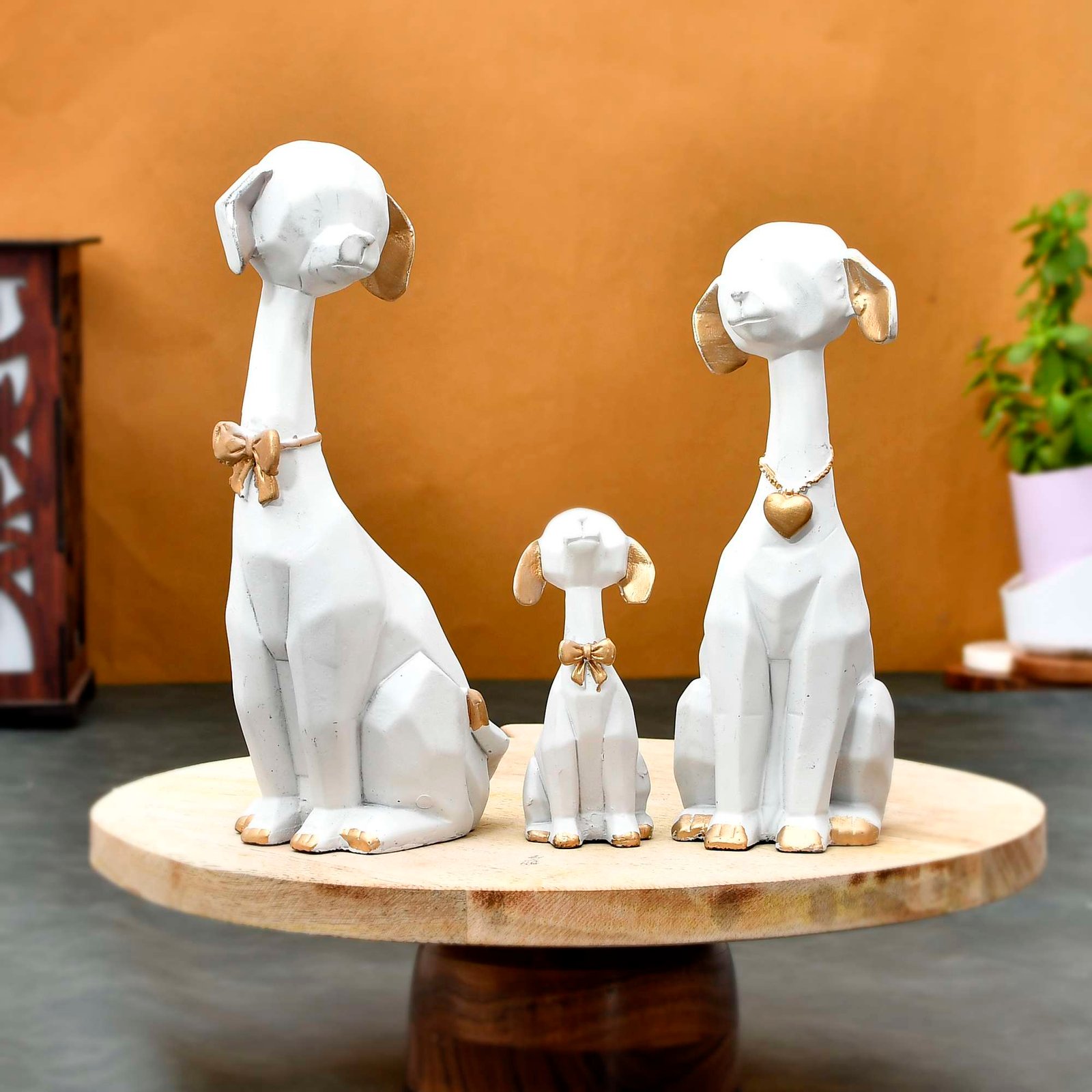 WHITE Golden Set of 3 Cute Dog Statues - Image 3